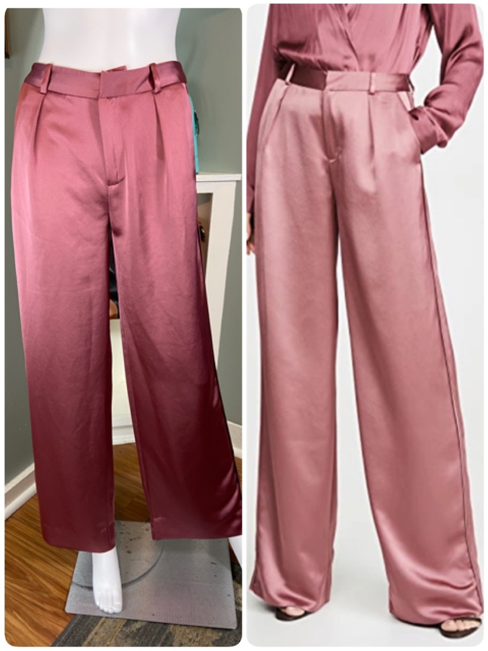 Paige Melise Wide Leg Satin Trouser Deco Rose Pink High Waist Size 0 [CH]